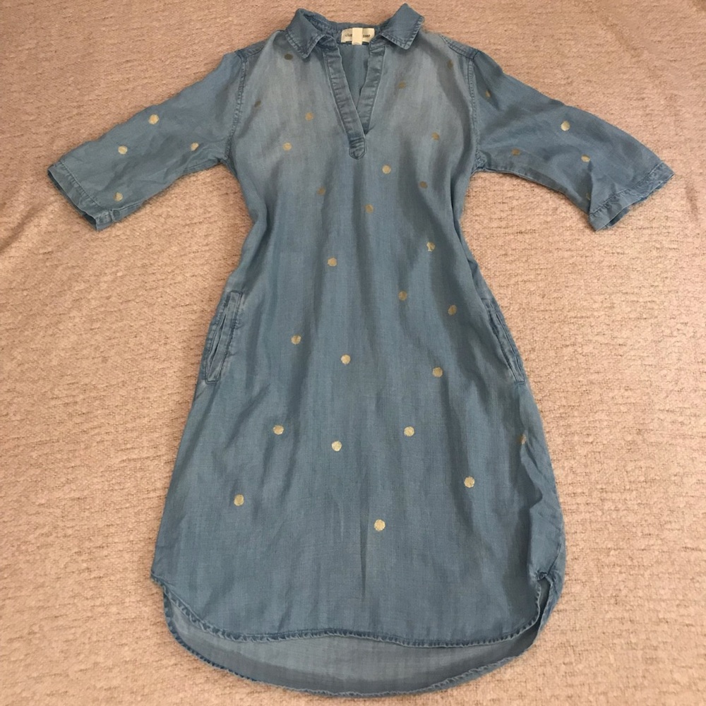 Anthropologie gold dotted denim dress
